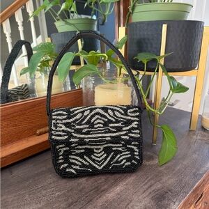 Studio 12 beaded mini bag in black + white zebra pattern 🖤